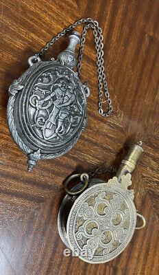 Two superb and rare powder flasks from the 19th century