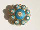 Very Beautiful Antique Brooch From The 19th Century In Gilded Metal With Blue Bressan Enamel