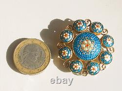 VERY BEAUTIFUL ANTIQUE BROOCH from the 19th century in gilded metal with BLUE BRESSAN ENAMEL