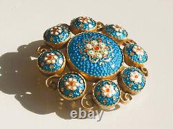 VERY BEAUTIFUL ANTIQUE BROOCH from the 19th century in gilded metal with BLUE BRESSAN ENAMEL