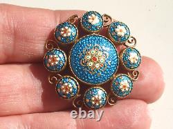 VERY BEAUTIFUL ANTIQUE BROOCH from the 19th century in gilded metal with BLUE BRESSAN ENAMEL