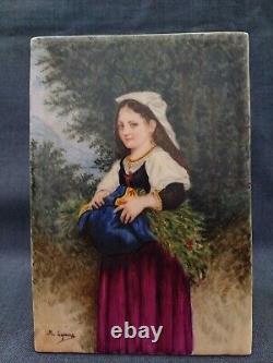 VERY PRETTY PAINTING ON PORCELAIN PLAQUE 19TH CENTURY SIGNED M. LEJEUNE