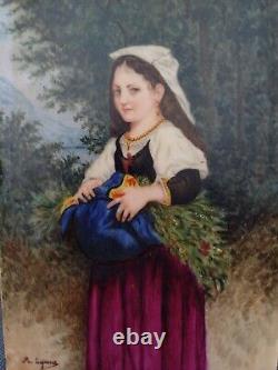 VERY PRETTY PAINTING ON PORCELAIN PLAQUE 19TH CENTURY SIGNED M. LEJEUNE