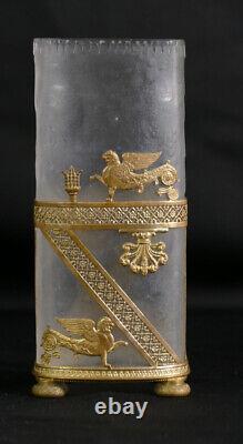 Vase from the Charles X period in frosted glass and chiseled and gilded bronze, 19th century.