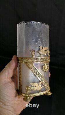 Vase from the Charles X period in frosted glass and chiseled and gilded bronze, 19th century.