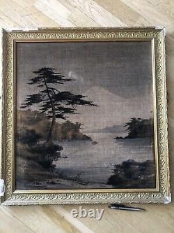 Velvet Yuzen Birodo Painting from Meiji Era 70 x 70 cm