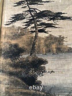 Velvet Yuzen Birodo Painting from Meiji Era 70 x 70 cm