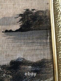 Velvet Yuzen Birodo Painting from Meiji Era 70 x 70 cm