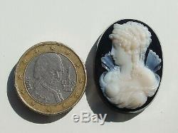 Very Beautiful Camea Old Time XIX Century In Agate Black / For Pendant