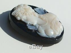 Very Beautiful Camea Old Time XIX Century In Agate Black / For Pendant