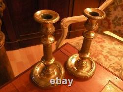 Very Beautiful Pair Of Candlestick In Bronze, Empire Era Early Xixth