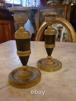 Very Beautiful Pair Of Candlestick Ragot In Bronze Chiseled Empire Era, Early Xixth