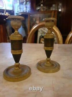 Very Beautiful Pair Of Candlestick Ragot In Bronze Chiseled Empire Era, Early Xixth