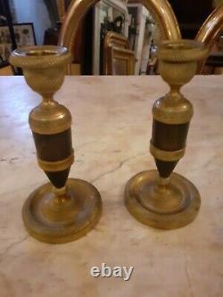 Very Beautiful Pair Of Candlestick Ragot In Bronze Chiseled Empire Era, Early Xixth