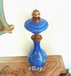 Very Large Oil Lamp In Opaline Enameled Decoration Period Late Nineteenth Th