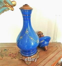 Very Large Oil Lamp In Opaline Enameled Decoration Period Late Nineteenth Th