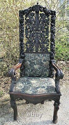 Very Large Pair Of Armchairs With Medieval Coat Of Arms 19th Century