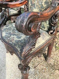 Very Large Pair Of Armchairs With Medieval Coat Of Arms 19th Century