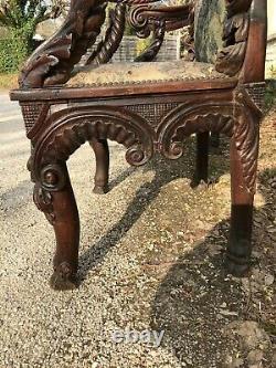 Very Large Pair Of Armchairs With Medieval Coat Of Arms 19th Century