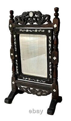 Vietnam Mirror Psychic Basculant Wood Sculpted & Incrustation Mother Of Pearl Age 19th