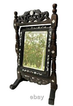 Vietnam Mirror Psychic Basculant Wood Sculpted & Incrustation Mother Of Pearl Age 19th