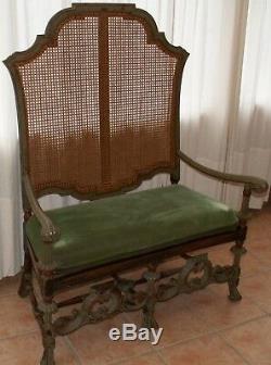 Vintage Armchair Sofa Bench Caned Walnut Period Nineteenth Century