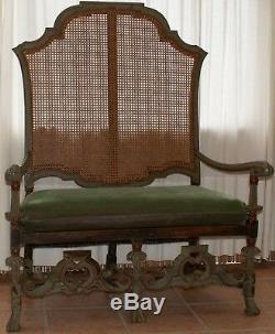 Vintage Armchair Sofa Bench Caned Walnut Period Nineteenth Century