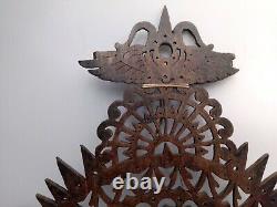 Wall Curiosity In Wood Finely Openwork Era XIX Th Century Lion Swan Angel