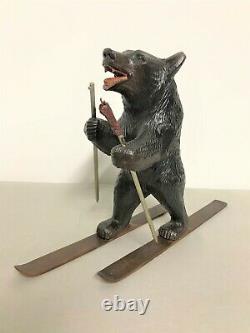 Wood Bears Carved Black Forest Skier Era 19th Century