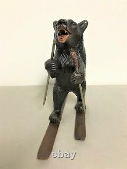 Wood Bears Carved Black Forest Skier Era 19th Century