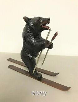 Wood Bears Carved Black Forest Skier Era 19th Century