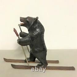 Wood Bears Carved Black Forest Skier Era 19th Century