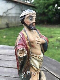 Wooden Statuette XVIII / XIX Eme High Time Christ Draped Saint. Religious