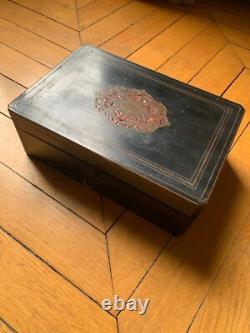 Wooden box, signed TAHAN, brass inlays, 19th century, Napoleon III