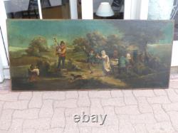 180.578.5 cm, grand tableau le repas dansant champêtre, époque XIX ème siècle