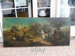 180.578.5 cm, grand tableau le repas dansant champêtre, époque XIX ème siècle