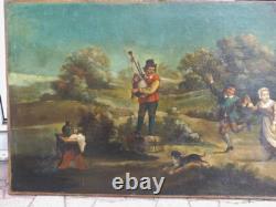 180.578.5 cm, grand tableau le repas dansant champêtre, époque XIX ème siècle