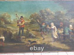 180.578.5 cm, grand tableau le repas dansant champêtre, époque XIX ème siècle