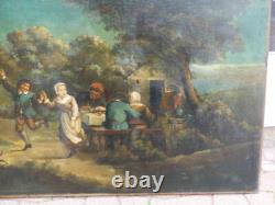 180.578.5 cm, grand tableau le repas dansant champêtre, époque XIX ème siècle