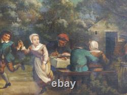 180.578.5 cm, grand tableau le repas dansant champêtre, époque XIX ème siècle