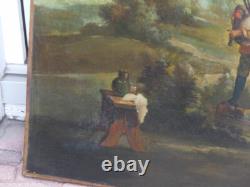 180.578.5 cm, grand tableau le repas dansant champêtre, époque XIX ème siècle