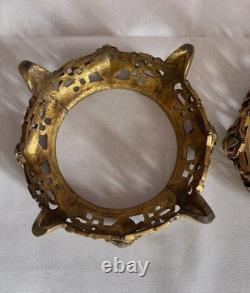 2 Socles en bronze doré, monture pour vase, Lampe sculpture Epoque XIXème Asie
