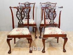 4 Chaises Chippendale En Acajou Sculpté époque XIX ème Siècle