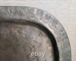 ANCIEN GRAND PLATEAU en CUIVRE Gravé Fleurs EPOQUE EMPIRE XIXème Palmettes