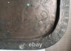 ANCIEN GRAND PLATEAU en CUIVRE Gravé Fleurs EPOQUE EMPIRE XIXème Palmettes