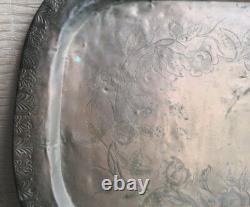 ANCIEN GRAND PLATEAU en CUIVRE Gravé Fleurs EPOQUE EMPIRE XIXème Palmettes