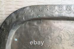 ANCIEN GRAND PLATEAU en CUIVRE Gravé Fleurs EPOQUE EMPIRE XIXème Palmettes