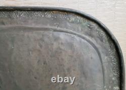ANCIEN GRAND PLATEAU en CUIVRE Gravé Fleurs EPOQUE EMPIRE XIXème Palmettes