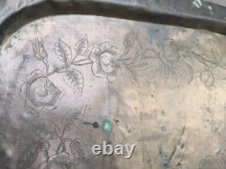 ANCIEN GRAND PLATEAU en CUIVRE Gravé Fleurs EPOQUE EMPIRE XIXème Palmettes