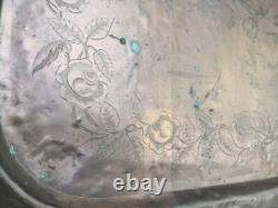 ANCIEN GRAND PLATEAU en CUIVRE Gravé Fleurs EPOQUE EMPIRE XIXème Palmettes